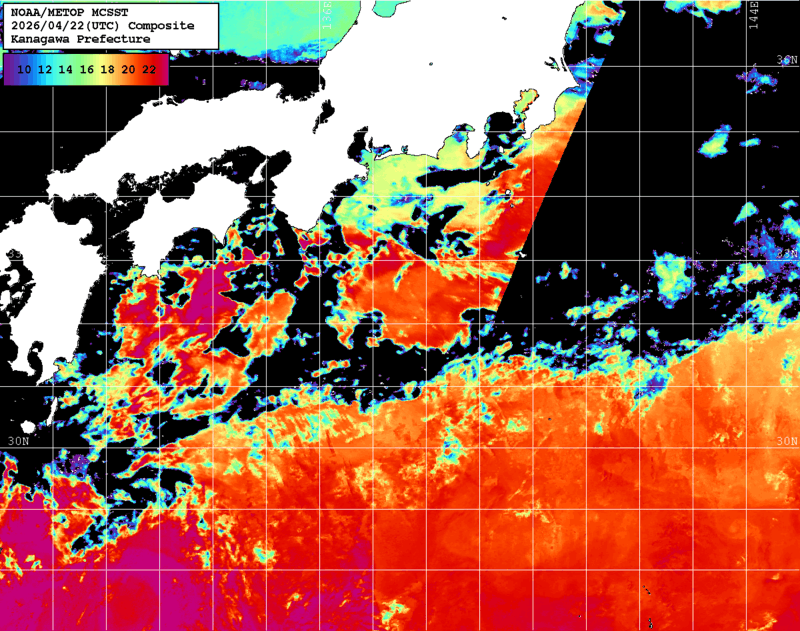 NOAA、MetOp 人工衛星画像 検索結果, 水温分布を図示
