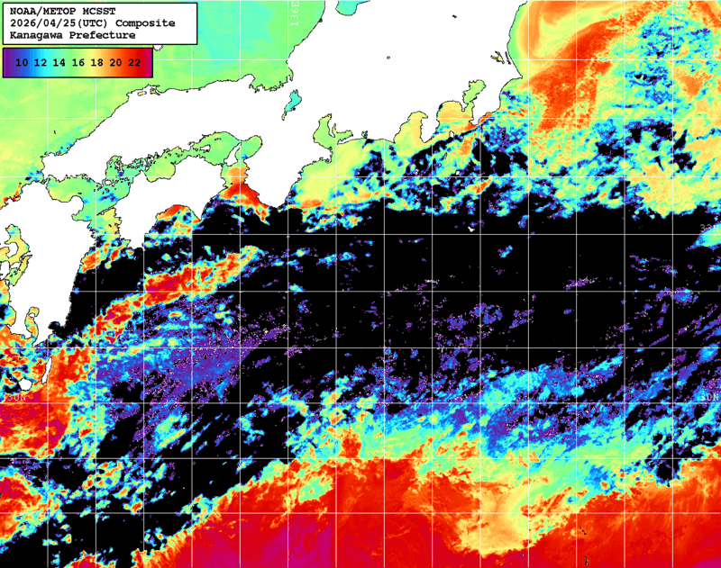 NOAA、MetOp 人工衛星画像 検索結果, 水温分布を図示