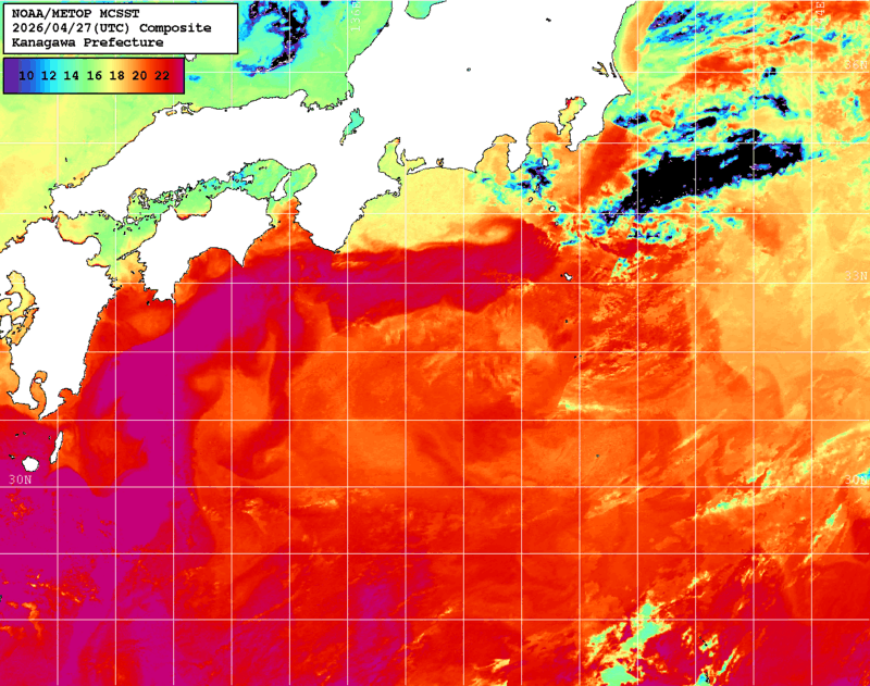 NOAA、MetOp 人工衛星画像 検索結果, 水温分布を図示