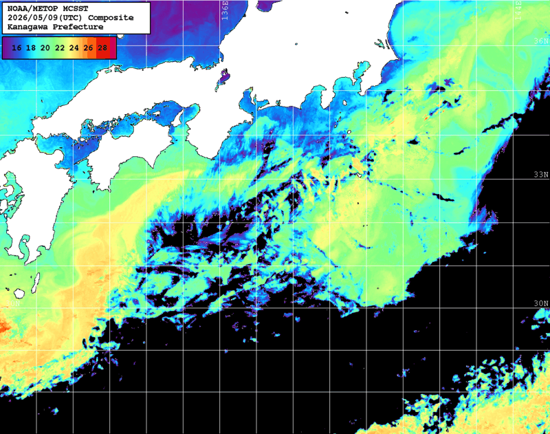 NOAA、MetOp 人工衛星画像 検索結果, 水温分布を図示