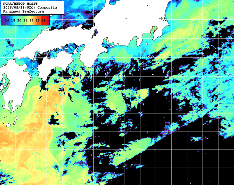 NOAA、MetOp 人工衛星画像 検索結果, 水温分布を図示