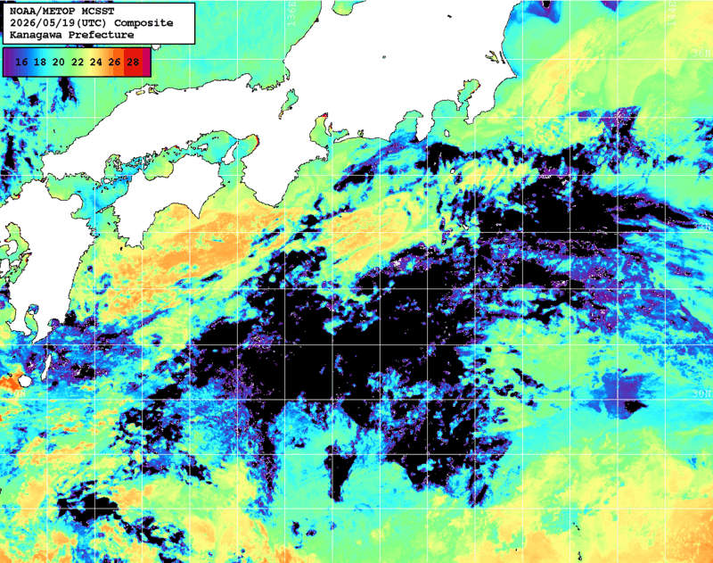 NOAA、MetOp 人工衛星画像 検索結果, 水温分布を図示