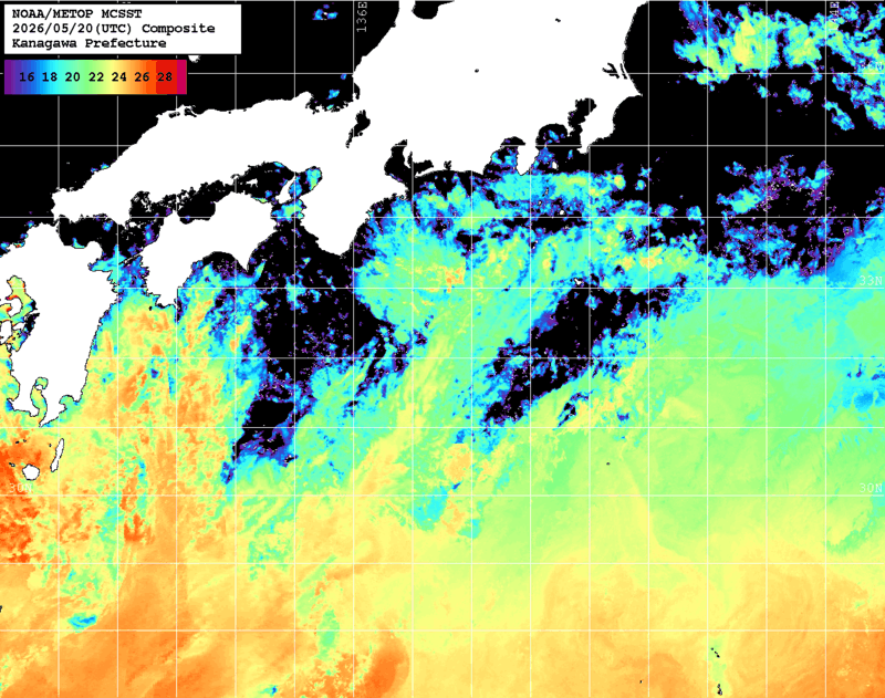 NOAA、MetOp 人工衛星画像 検索結果, 水温分布を図示