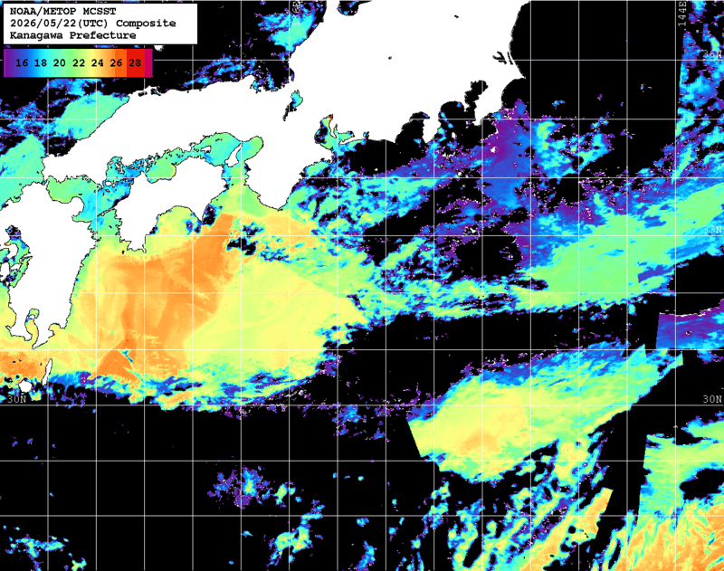 NOAA、MetOp 人工衛星画像 検索結果, 水温分布を図示