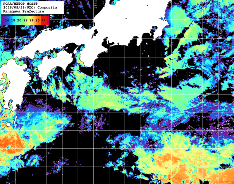 NOAA、MetOp 人工衛星画像 検索結果, 水温分布を図示