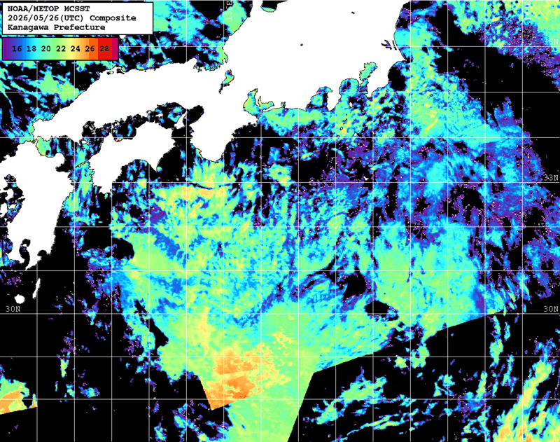 NOAA、MetOp 人工衛星画像 検索結果, 水温分布を図示