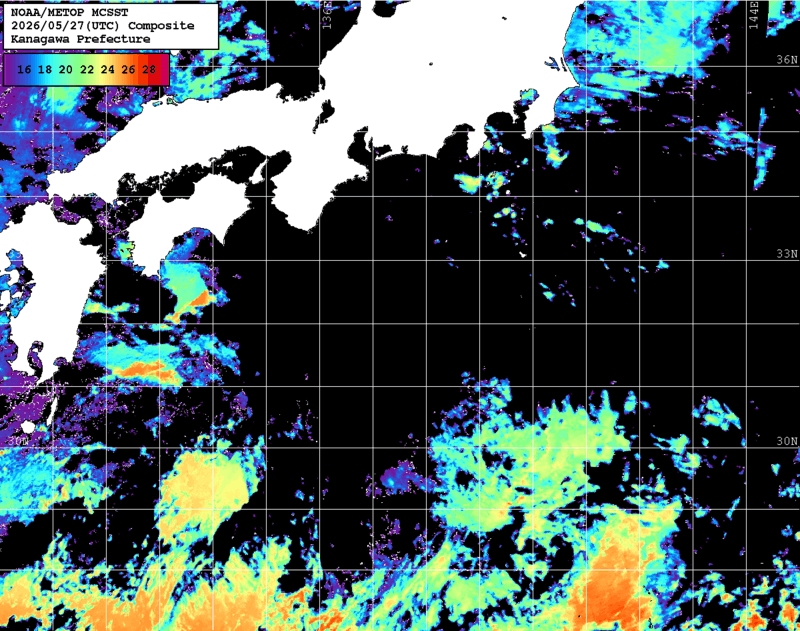 NOAA、MetOp 人工衛星画像 検索結果, 水温分布を図示