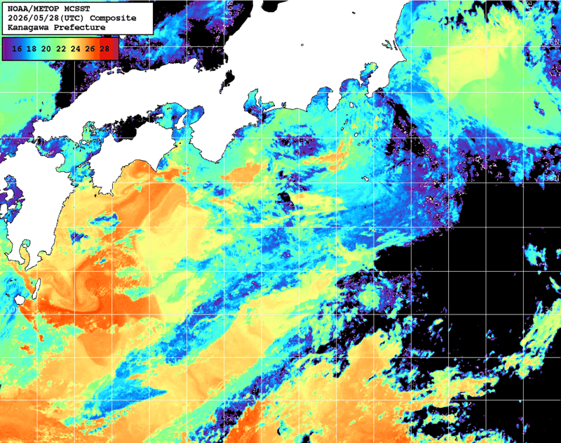 NOAA、MetOp 人工衛星画像 検索結果, 水温分布を図示