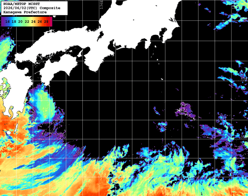 NOAA、MetOp 人工衛星画像 検索結果, 水温分布を図示