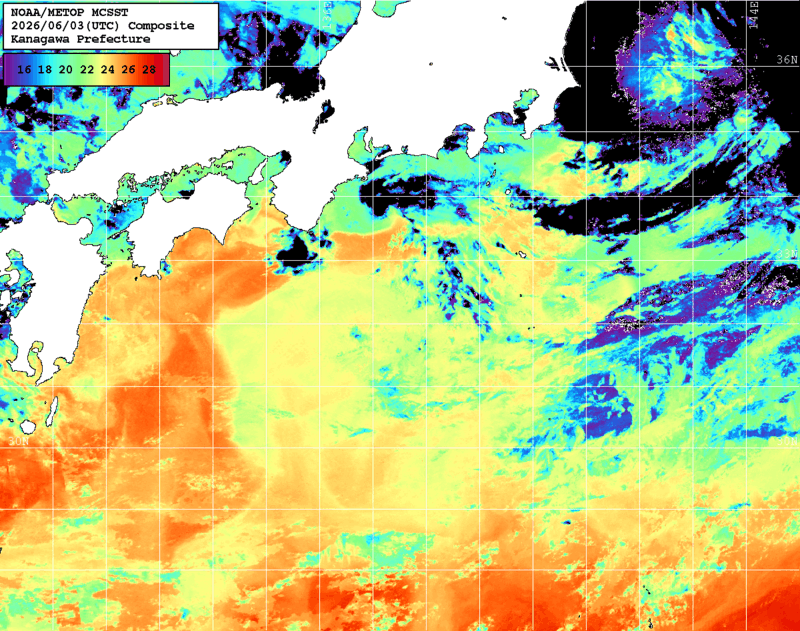 NOAA、MetOp 人工衛星画像 検索結果, 水温分布を図示