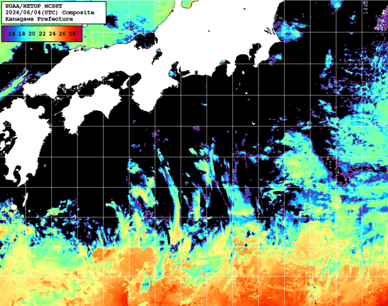 NOAA、MetOp 人工衛星画像 検索結果, 水温分布を図示