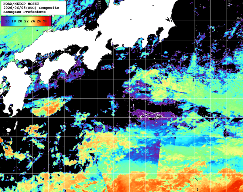 NOAA、MetOp 人工衛星画像 検索結果, 水温分布を図示