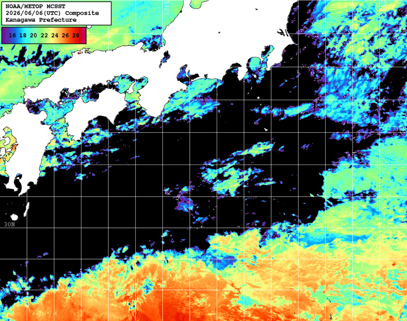 NOAA、MetOp 人工衛星画像 検索結果, 水温分布を図示