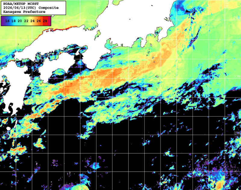 NOAA、MetOp 人工衛星画像 検索結果, 水温分布を図示
