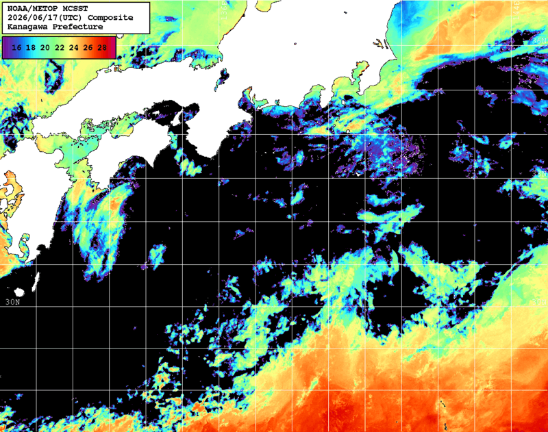 NOAA、MetOp 人工衛星画像 検索結果, 水温分布を図示