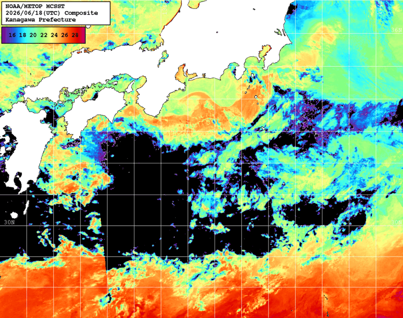 NOAA、MetOp 人工衛星画像 検索結果, 水温分布を図示