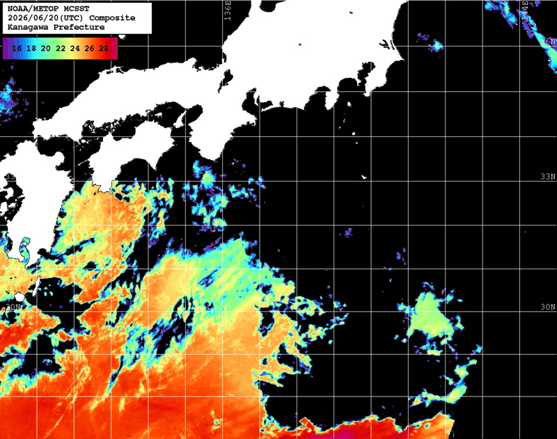 NOAA、MetOp 人工衛星画像 検索結果, 水温分布を図示