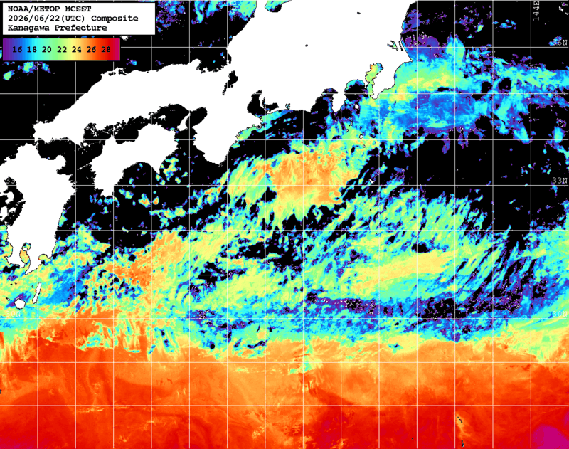 NOAA、MetOp 人工衛星画像 検索結果, 水温分布を図示
