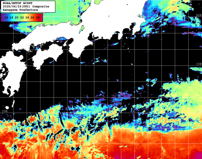 NOAA、MetOp 人工衛星画像 検索結果, 水温分布を図示