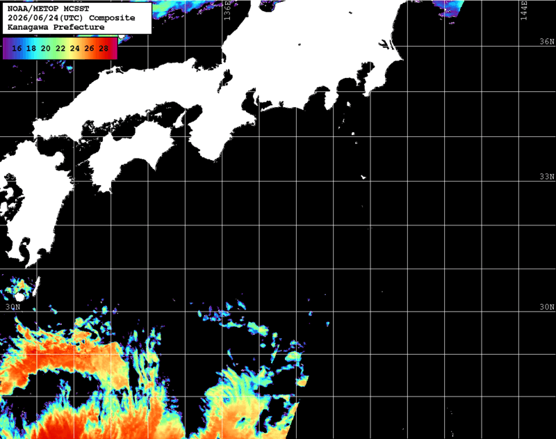 NOAA、MetOp 人工衛星画像 検索結果, 水温分布を図示