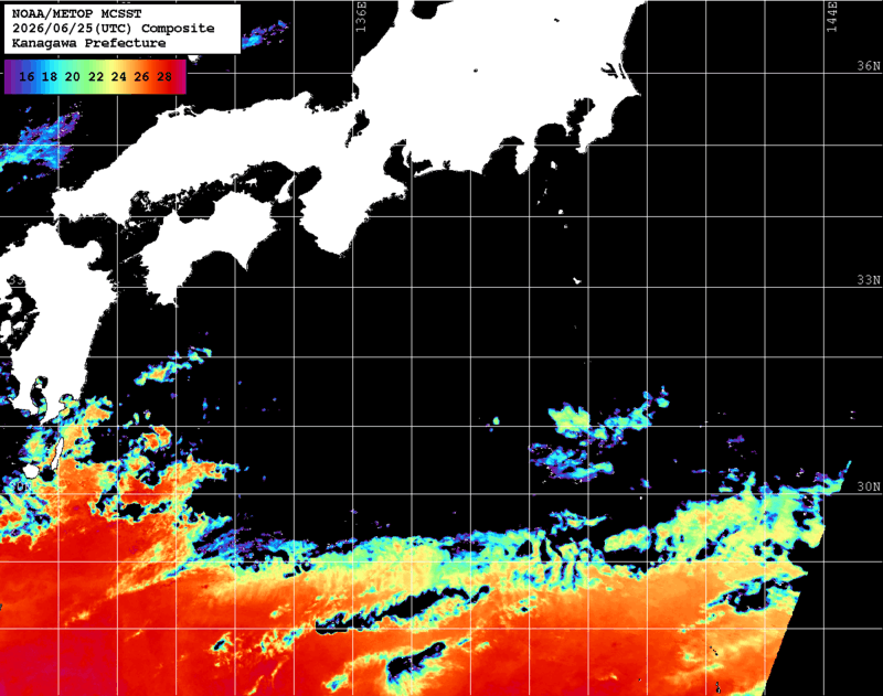 NOAA、MetOp 人工衛星画像 検索結果, 水温分布を図示