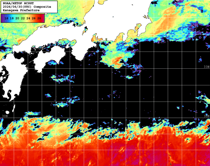 NOAA、MetOp 人工衛星画像 検索結果, 水温分布を図示