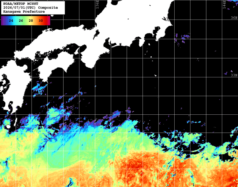 NOAA、MetOp 人工衛星画像 検索結果, 水温分布を図示