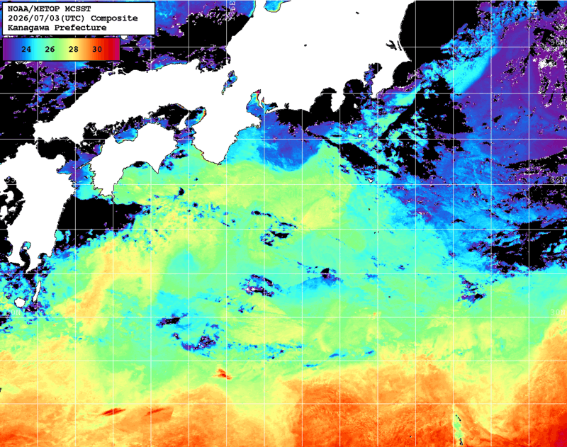NOAA、MetOp 人工衛星画像 検索結果, 水温分布を図示