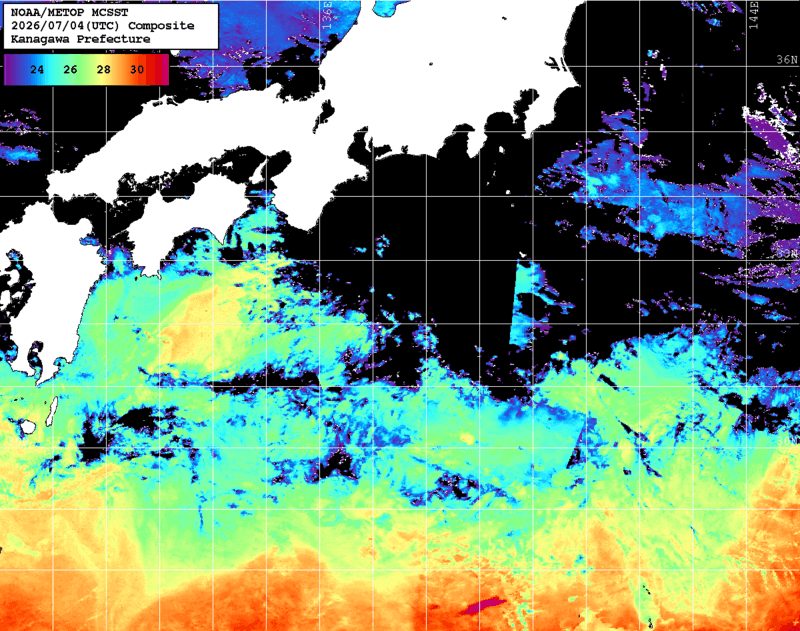 NOAA、MetOp 人工衛星画像 検索結果, 水温分布を図示