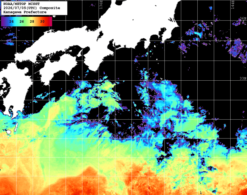 NOAA、MetOp 人工衛星画像 検索結果, 水温分布を図示