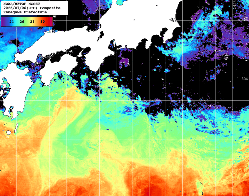 NOAA、MetOp 人工衛星画像 検索結果, 水温分布を図示