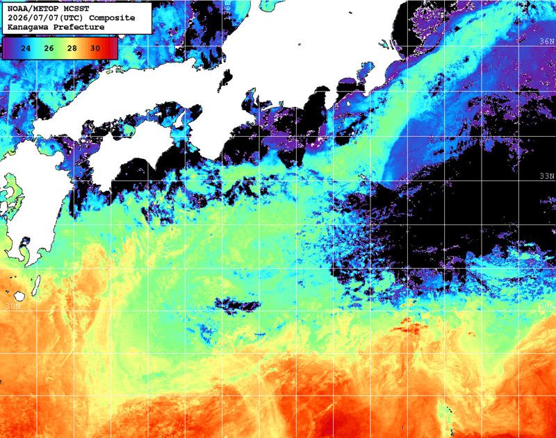 NOAA、MetOp 人工衛星画像 検索結果, 水温分布を図示