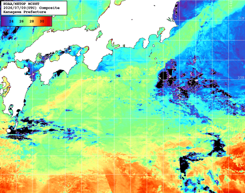 NOAA、MetOp 人工衛星画像 検索結果, 水温分布を図示
