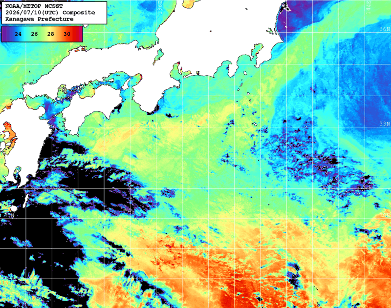 NOAA、MetOp 人工衛星画像 検索結果, 水温分布を図示