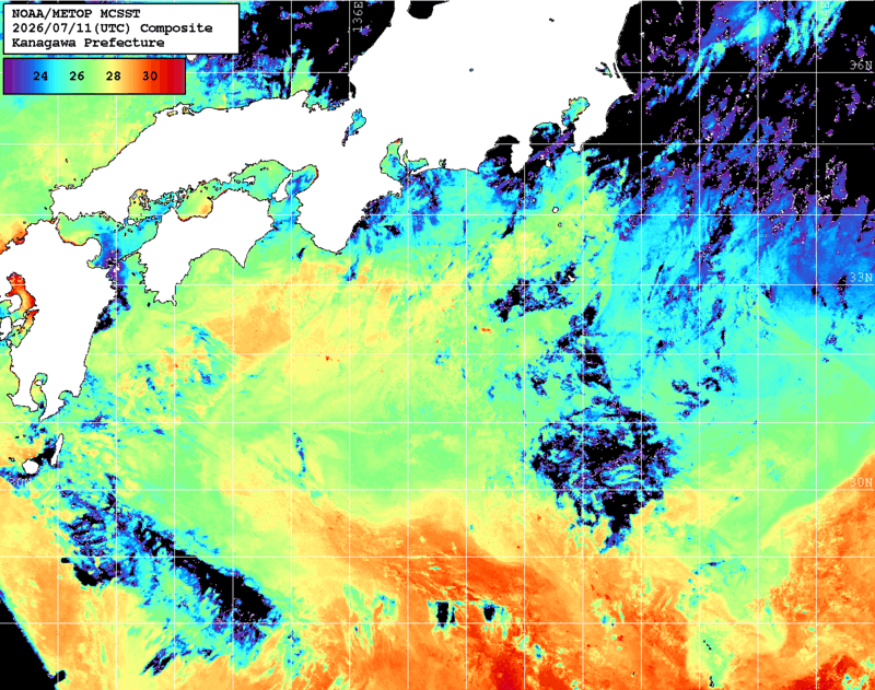 NOAA、MetOp 人工衛星画像 検索結果, 水温分布を図示