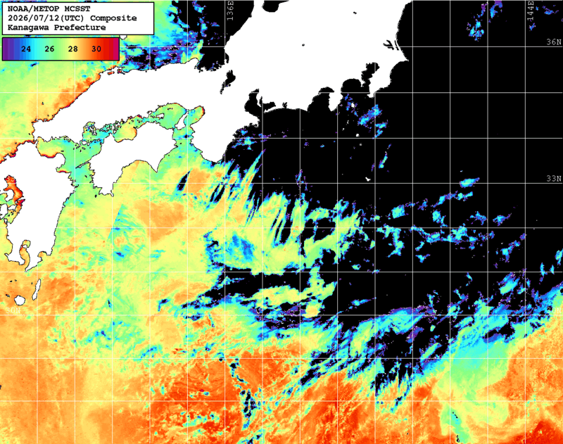 NOAA、MetOp 人工衛星画像 検索結果, 水温分布を図示