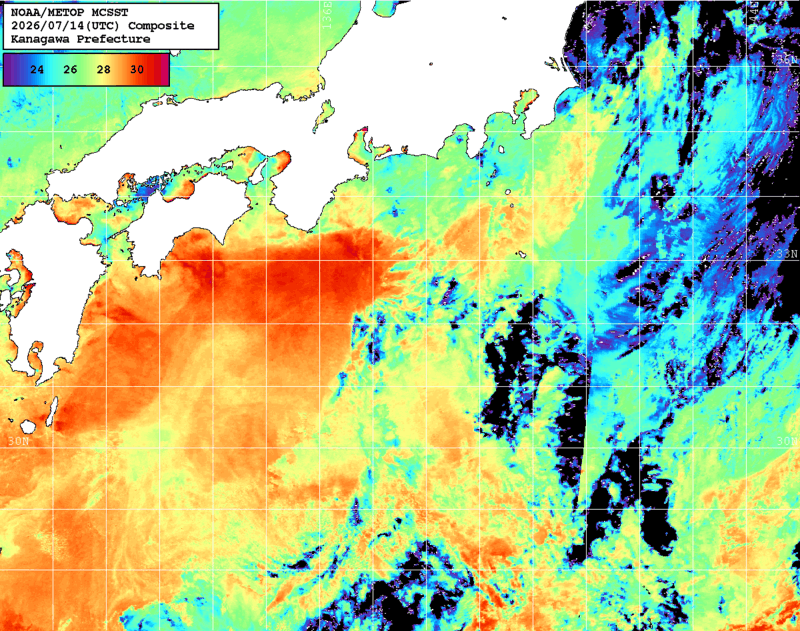 NOAA、MetOp 人工衛星画像 検索結果, 水温分布を図示
