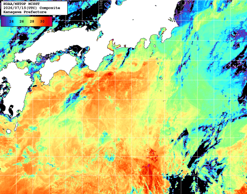 NOAA、MetOp 人工衛星画像 検索結果, 水温分布を図示