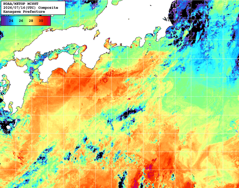 NOAA、MetOp 人工衛星画像 検索結果, 水温分布を図示