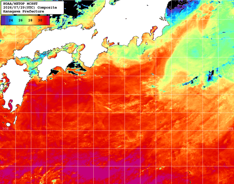 NOAA、MetOp 人工衛星画像 検索結果, 水温分布を図示