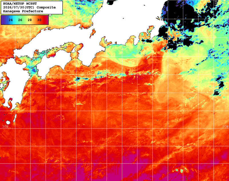 NOAA、MetOp 人工衛星画像 検索結果, 水温分布を図示