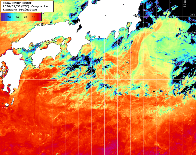 NOAA、MetOp 人工衛星画像 検索結果, 水温分布を図示