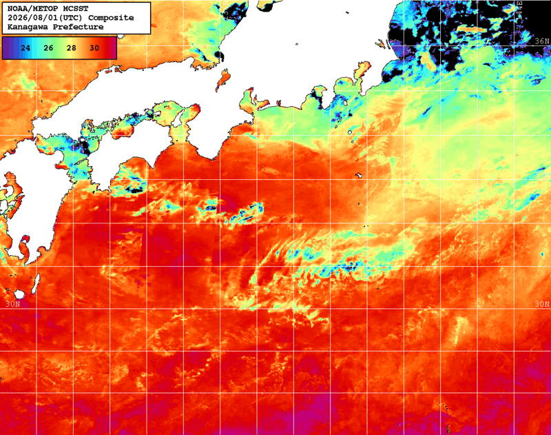 NOAA、MetOp 人工衛星画像 検索結果, 水温分布を図示