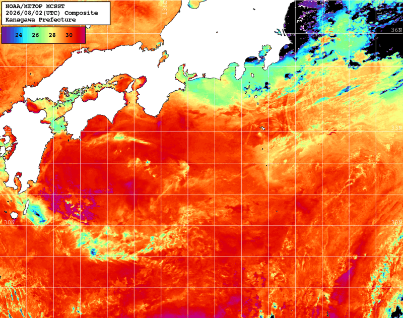 NOAA、MetOp 人工衛星画像 検索結果, 水温分布を図示