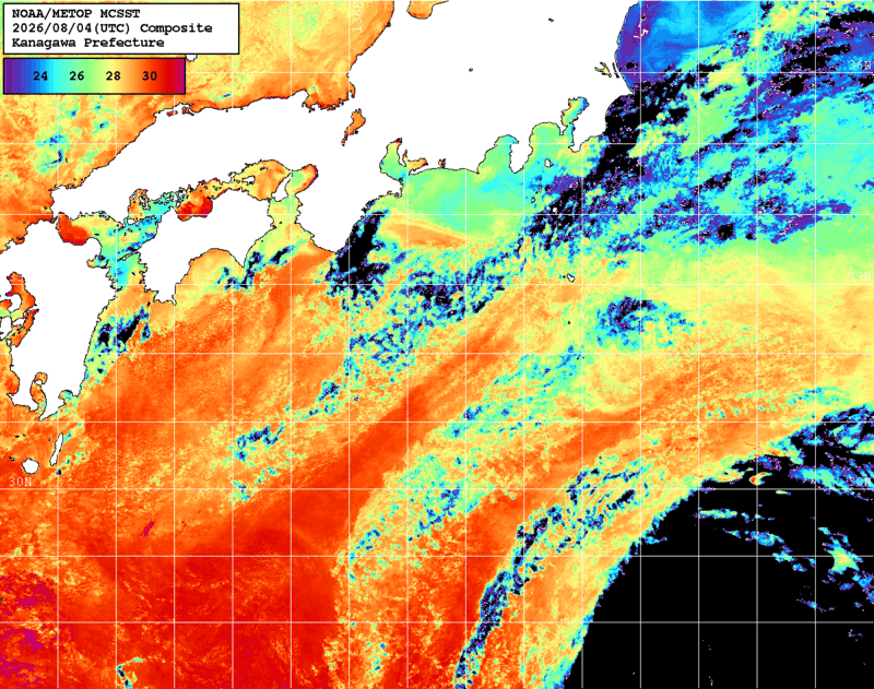 NOAA、MetOp 人工衛星画像 検索結果, 水温分布を図示