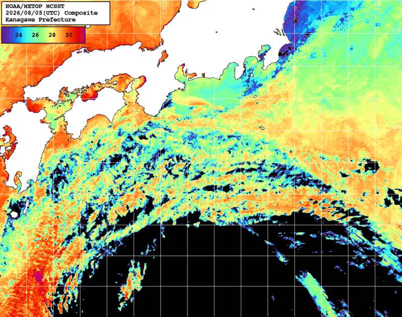 NOAA、MetOp 人工衛星画像 検索結果, 水温分布を図示