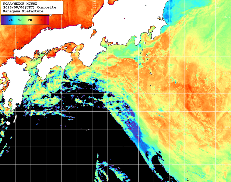 NOAA、MetOp 人工衛星画像 検索結果, 水温分布を図示