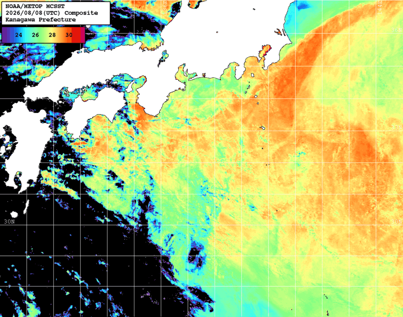 NOAA、MetOp 人工衛星画像 検索結果, 水温分布を図示