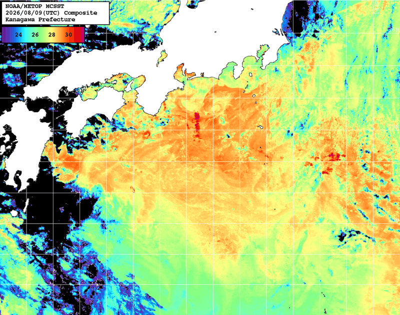 NOAA、MetOp 人工衛星画像 検索結果, 水温分布を図示