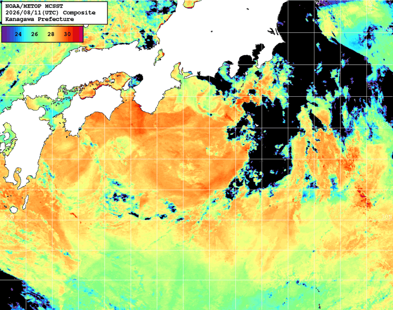 NOAA、MetOp 人工衛星画像 検索結果, 水温分布を図示